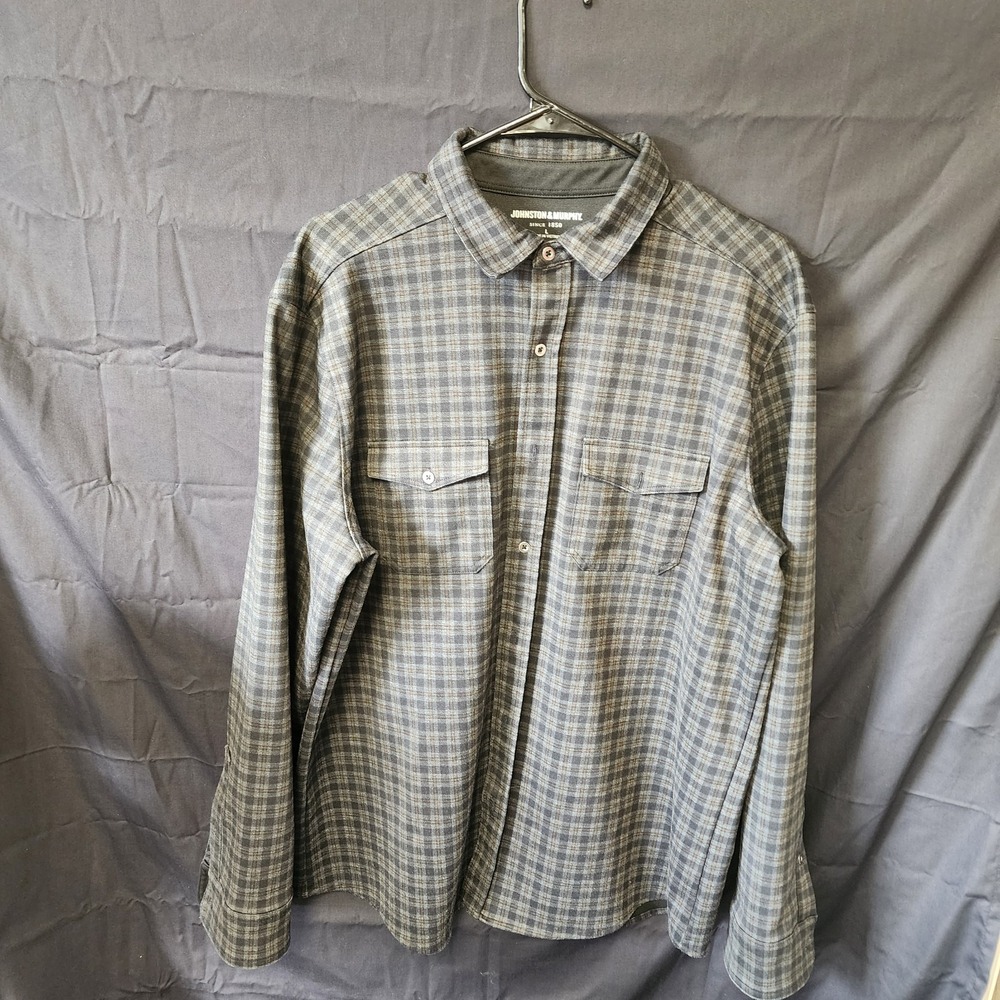 Johnston And Murphy Black Plaid Button Up‎ Long Sleeve Size Large